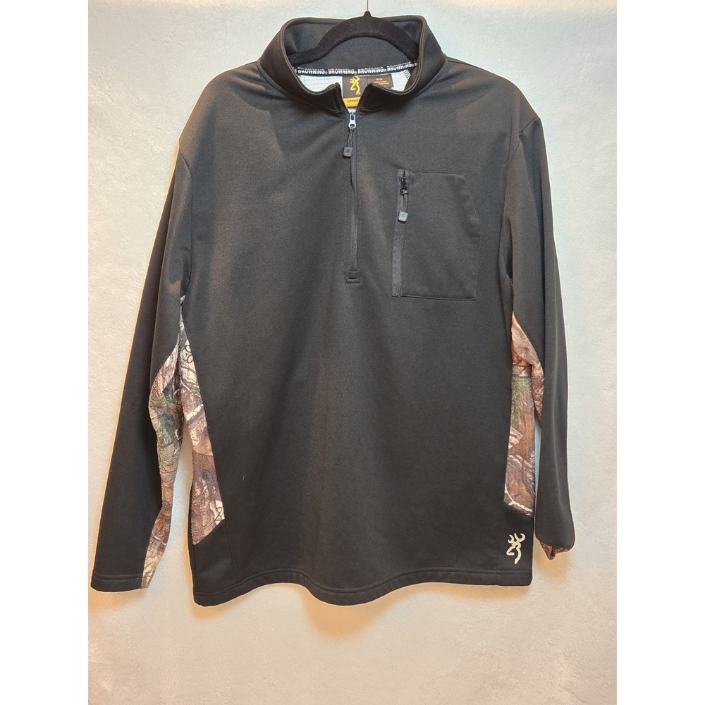 Browning 1/4 Zip Pullover‎ Sweatshirt Camouflage On Back Men's Size M